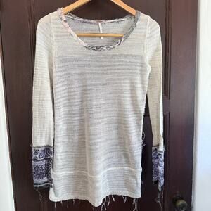 FREE PEOPLE | Cream Linen Blend Lightweight Sweater with Gauze back & cuffs | XS
